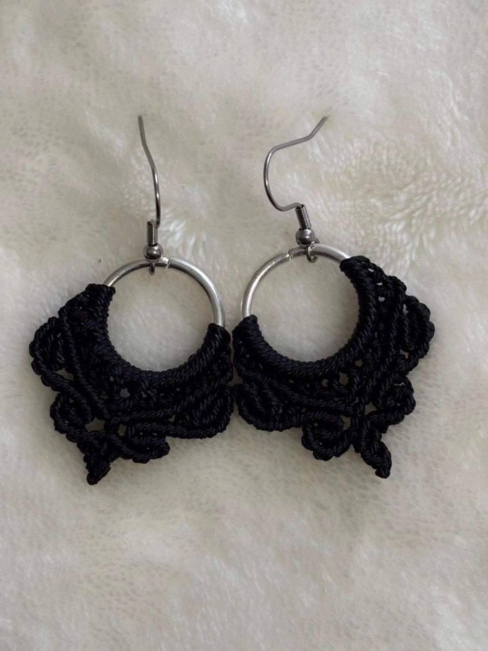 Handmade Black Macrame Hoop Earrings - Women Jewelry